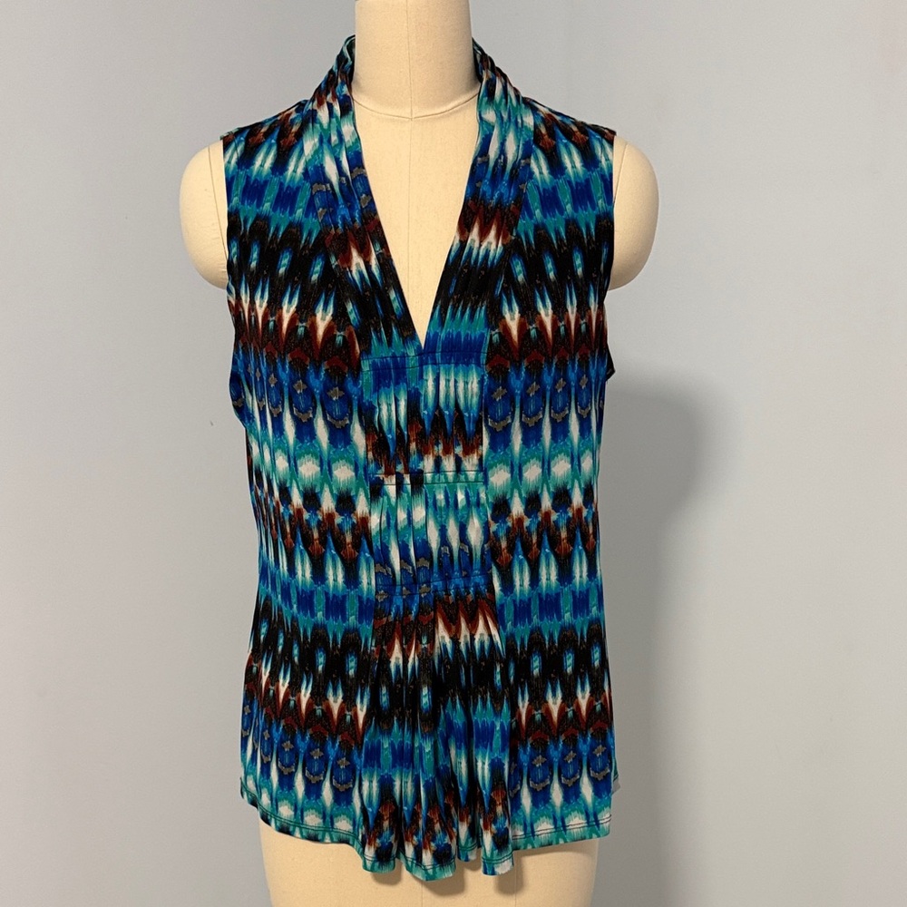 East 5th Sleeveless V-Neck Printed Shell Top - Blue Multi SZL